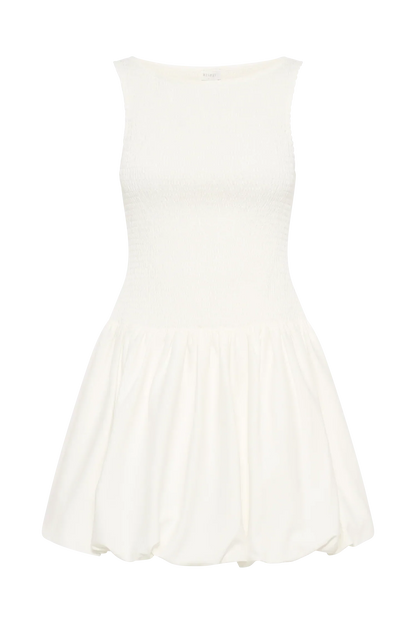 Felicity Shirring Bubble Cotton Mini Dress - White