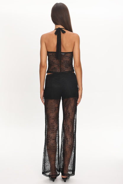 Sugarberry Lace Halter Top Black