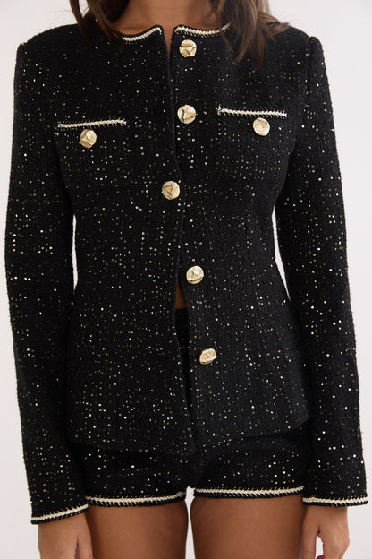 Kyomi Gold Button Tweed Jacket Black Gold