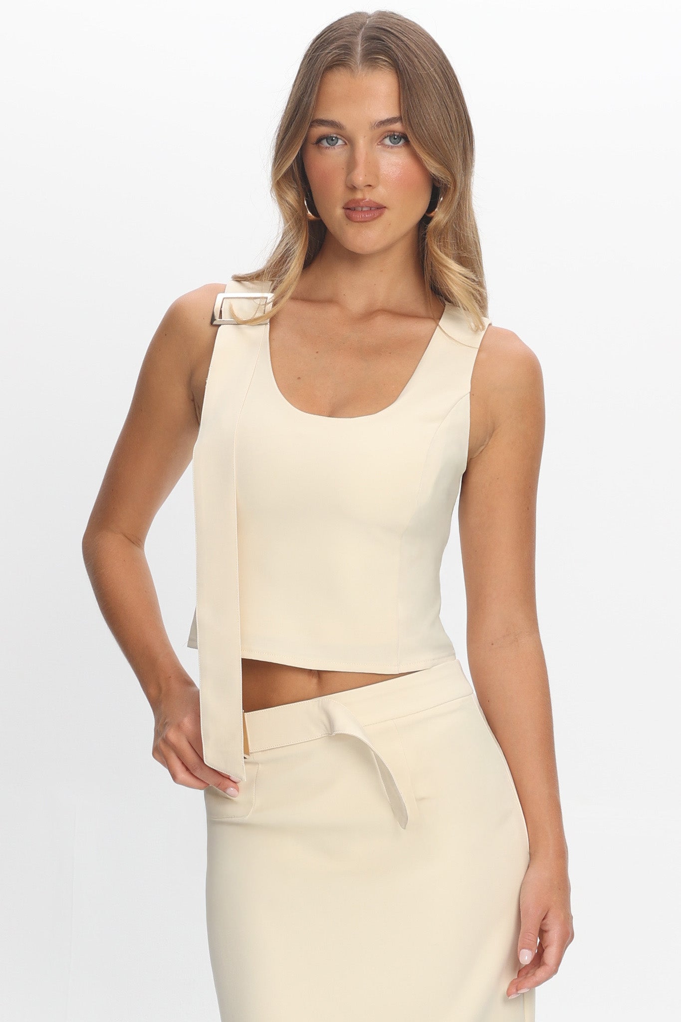 Sunday Moment Buckle Shoulder Top Butter