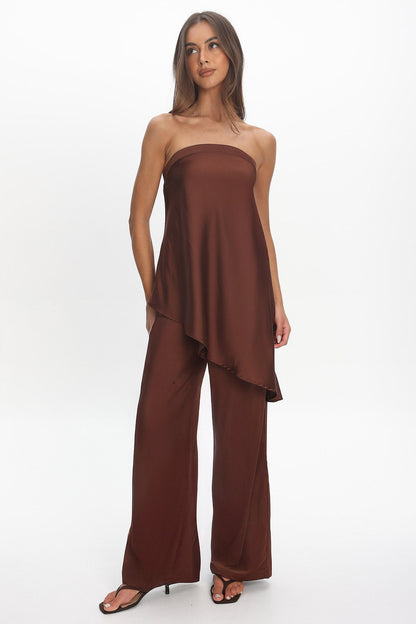 Danita Asymmetric Hem Strapless Top Chocolate