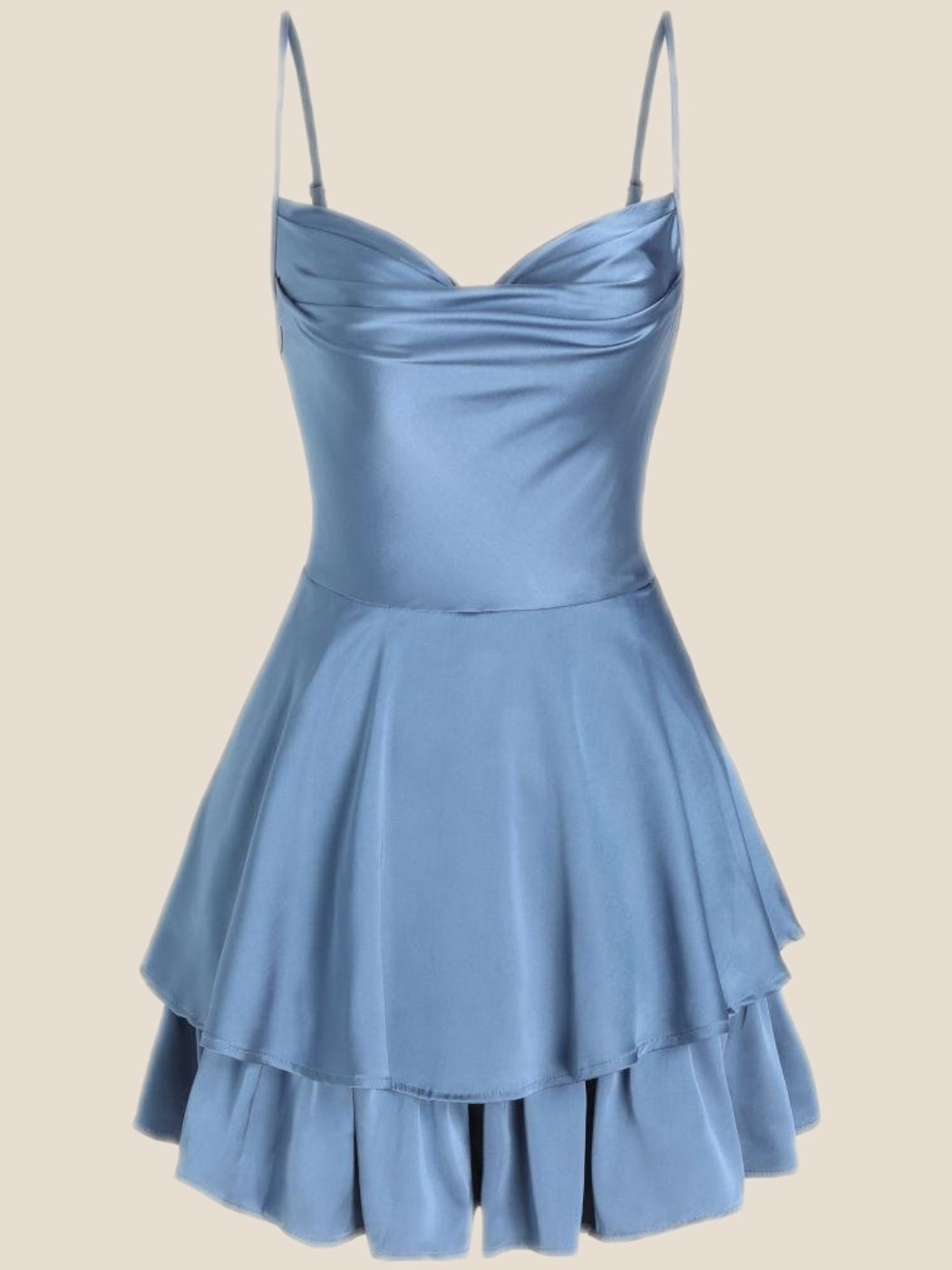 Cowl Neck Light Champagne Ruffles Short Princess Dress