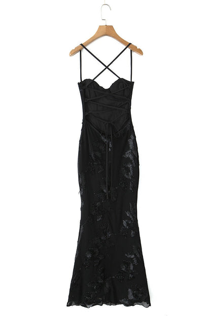 Apricot 3D Flower Fitted Long Dress
