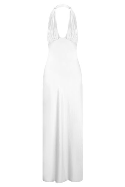 Alice Satin Halter Maxi Dress - White