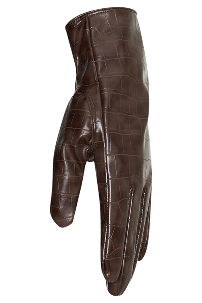 Atlas Faux Leather Crocodile Gloves - Chocolate
