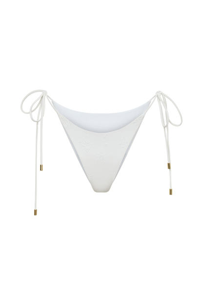 Blossom Side Tie Bikini Bottom - White Textured Fabric