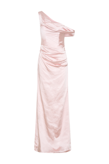 Dalia Off Shoulder Satin Maxi Dress - Soft Pink
