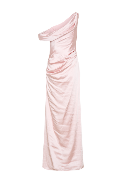 Dalia Off Shoulder Satin Maxi Dress - Soft Pink