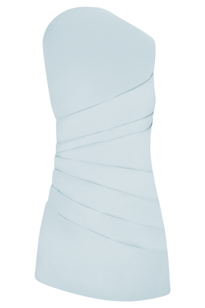 Helena One Shoulder Linen Mini Dress - Powder Blue