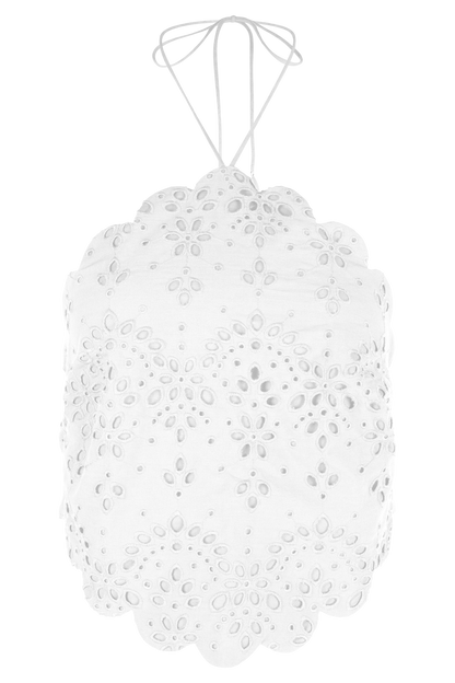 Kensley Broderie Halter Top - White