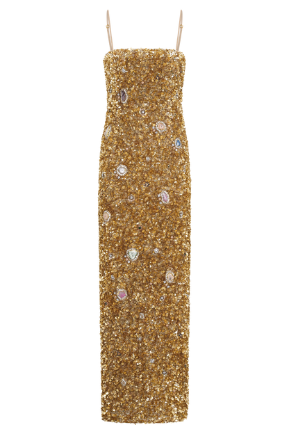 Porter Hand Beaded Midi Dress - Gold