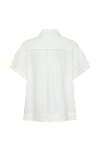 Selena Linen Short Sleeve Shirt - White