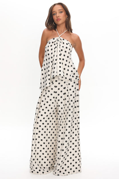 Galentines Halterneck Top Polka Dot Ivory