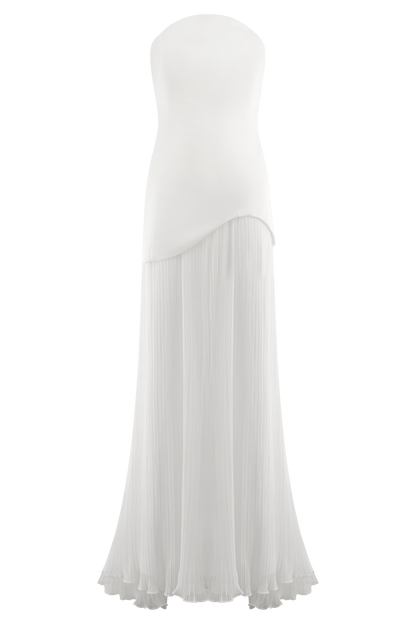 Juno Strapless Pleated Maxi Gown - White