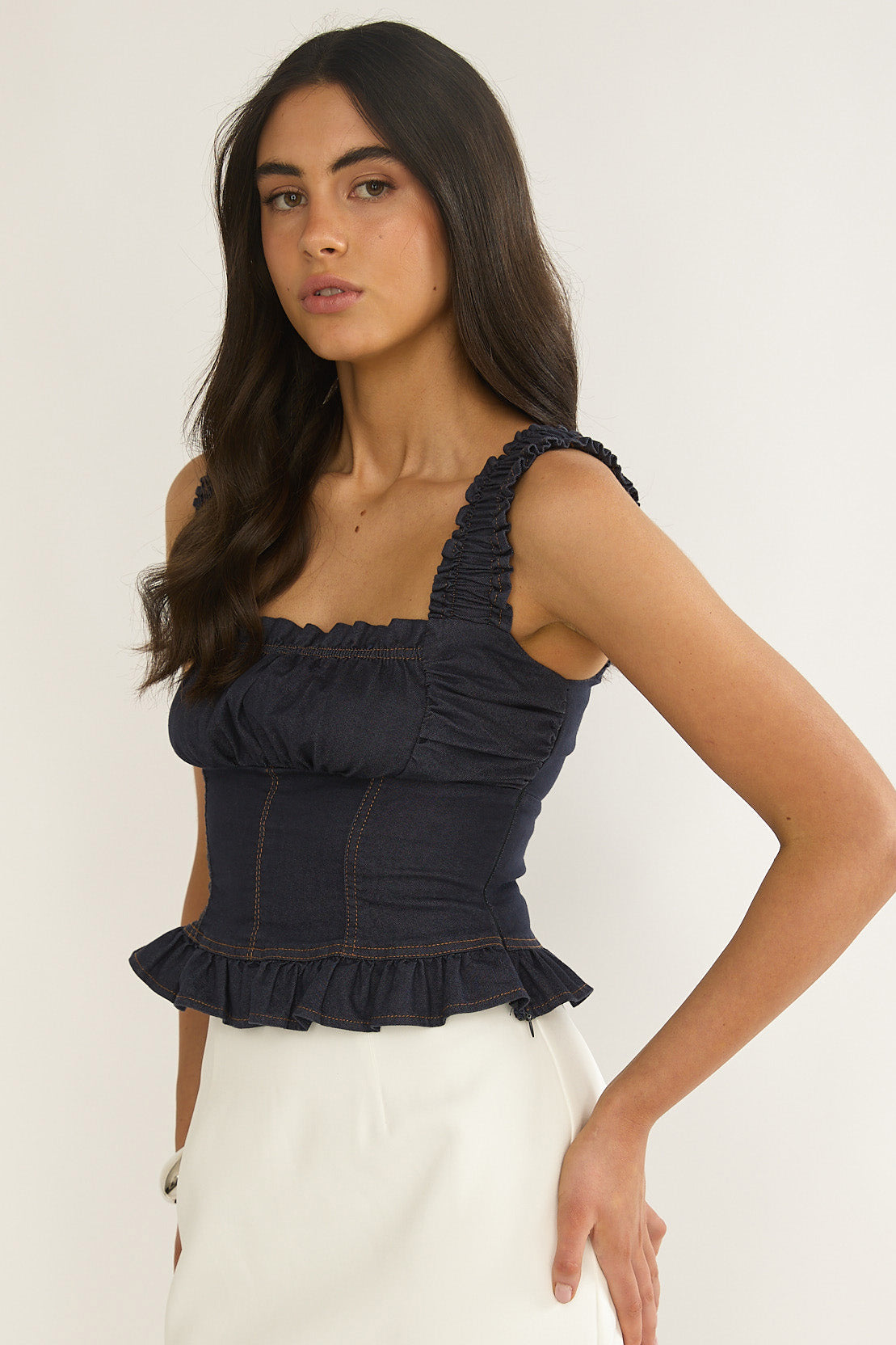 Pacer Smocked Top Indigo