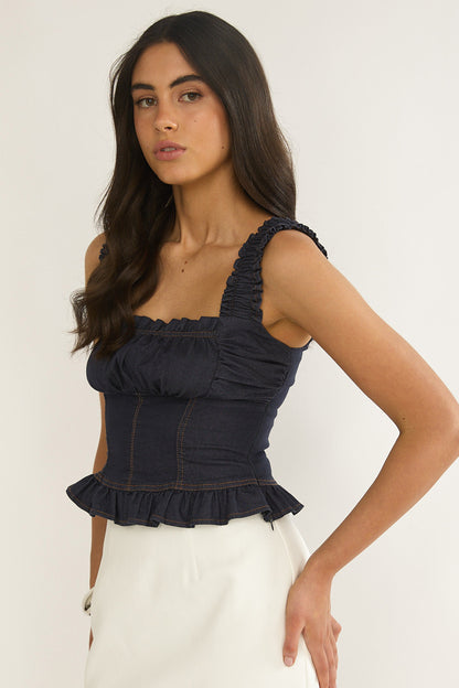 Pacer Smocked Top Indigo