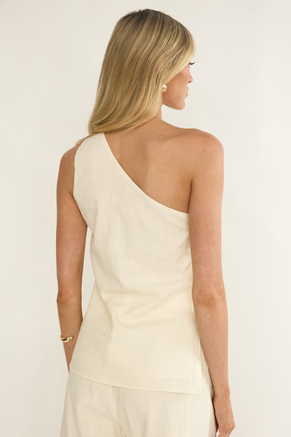 Dahlise One-Shoulder Side Tie Top Cream