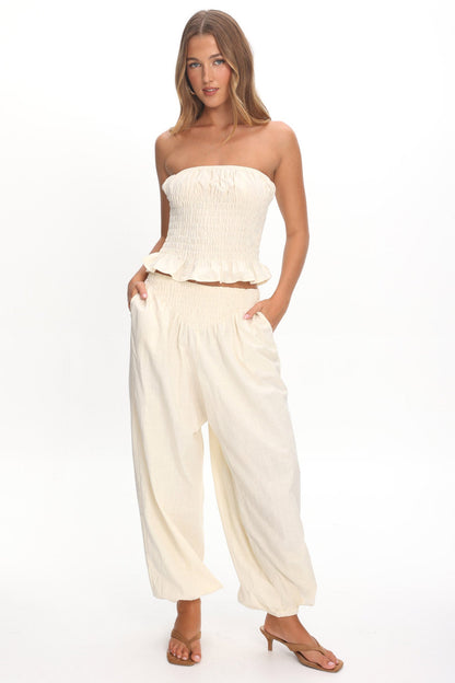 Norina Shirred Strapless Top Cream