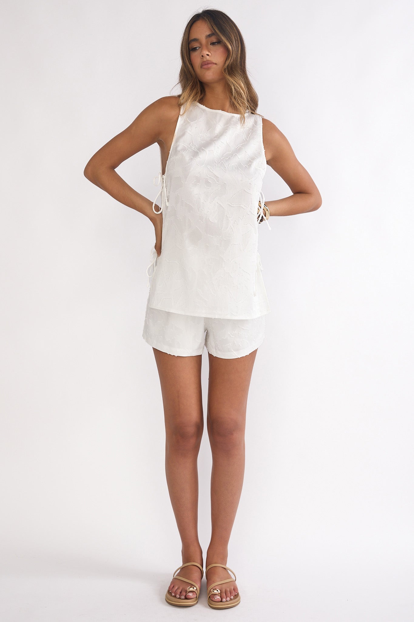 Honeykiss Tie Side Top White