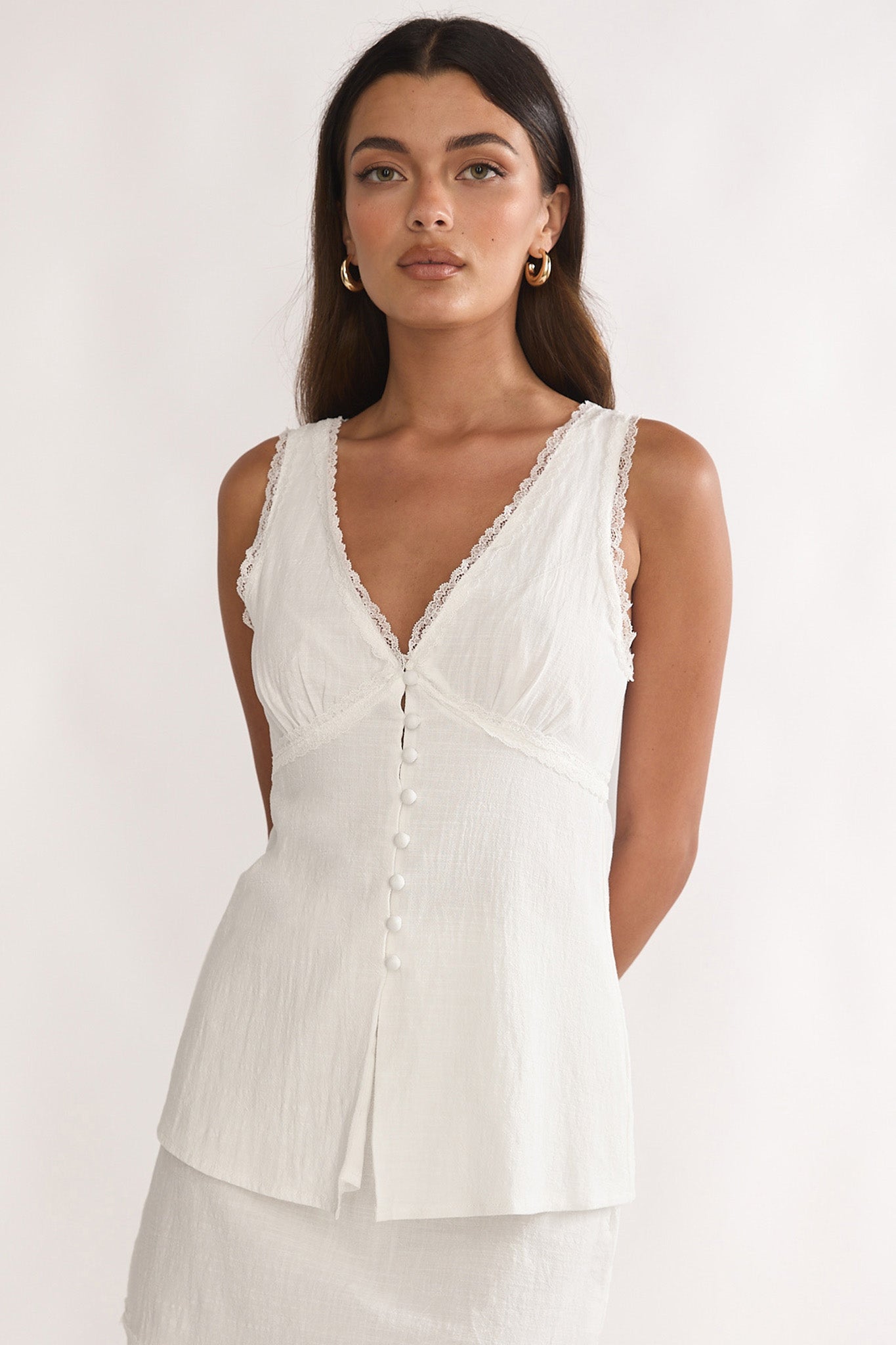Maribelis Button Front Top White