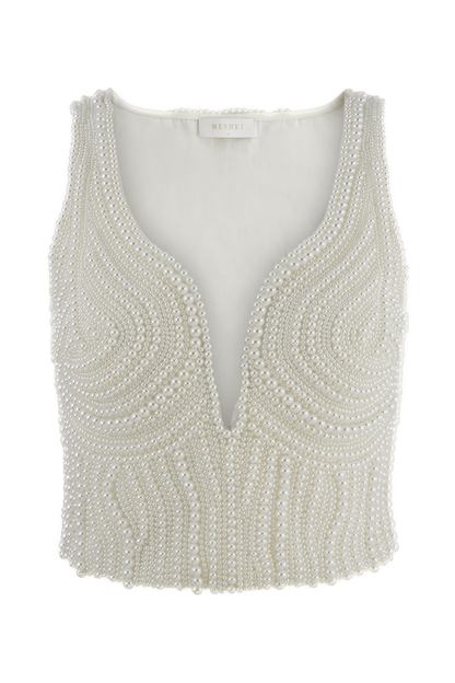 Kathia Pearl Hand Beaded Top - White