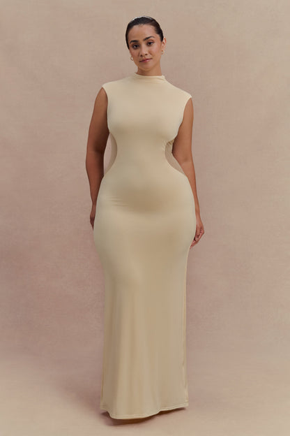 Massie Slinky And Mesh Maxi Dress - Lemon