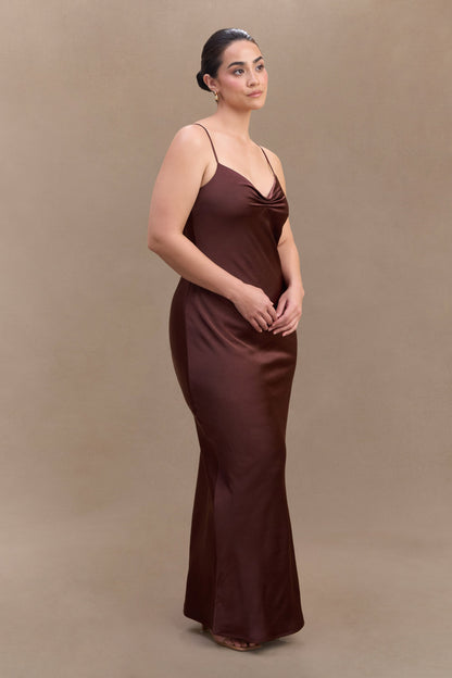 Lilly Sweetheart Satin Maxi Dress - Dark Chocolate