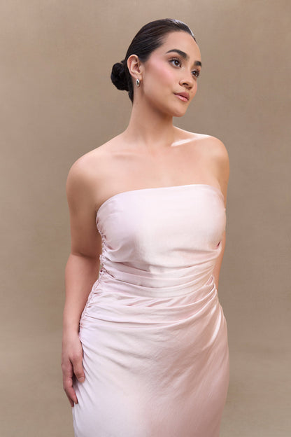 Cedar Strapless Satin Maxi Dress - Soft Pink