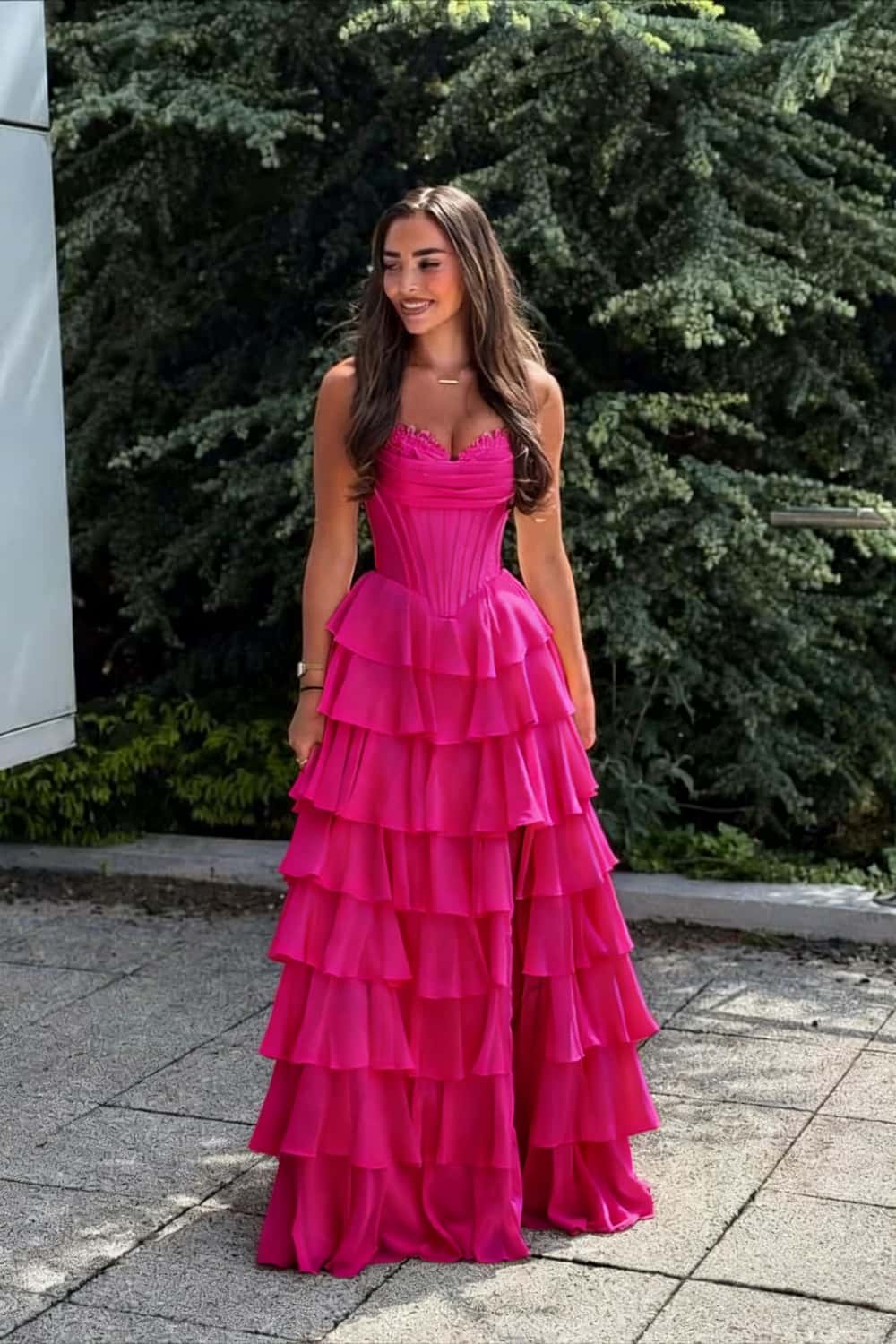 Light Blue Corset Chiffon Tiered Formal Gown