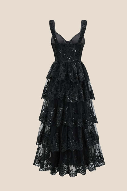 Pink Lace Appliques Ruffle A-line Formal Gown