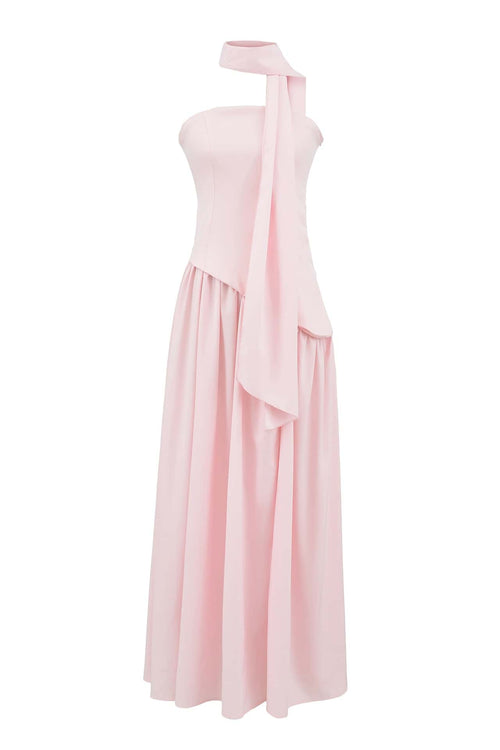 Pink Crepe Bodice Gathered Long Dress
