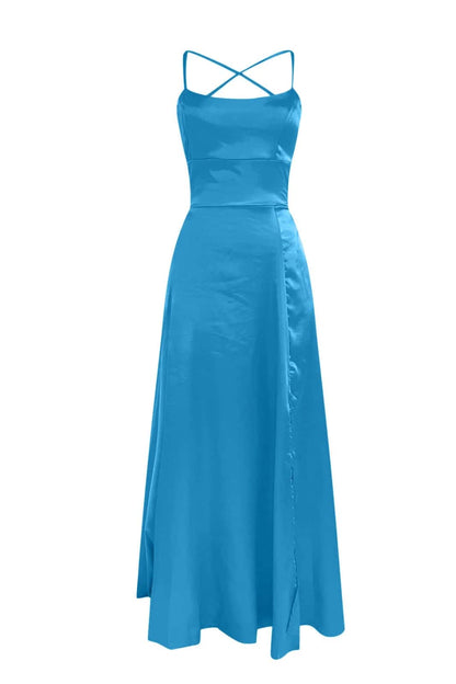 Burgundy Satin Straps A-line Prom Dress