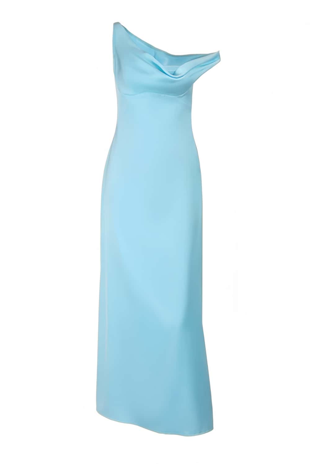 One Shoulder Fuchsia Satin Fitted Long Maxi Dress