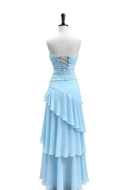 Keyhole Yellow Chiffon Ruffle Maxi Dress