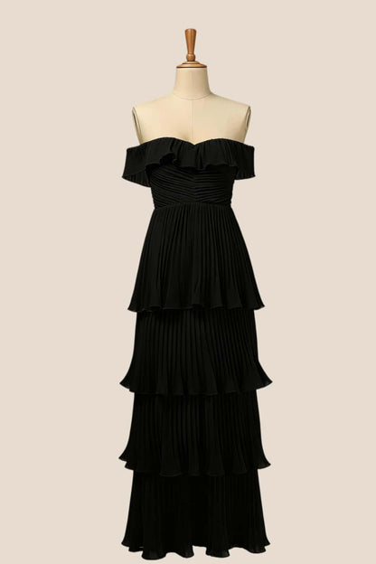 Off the Shoulder Yellow Pleated Maxi Dress