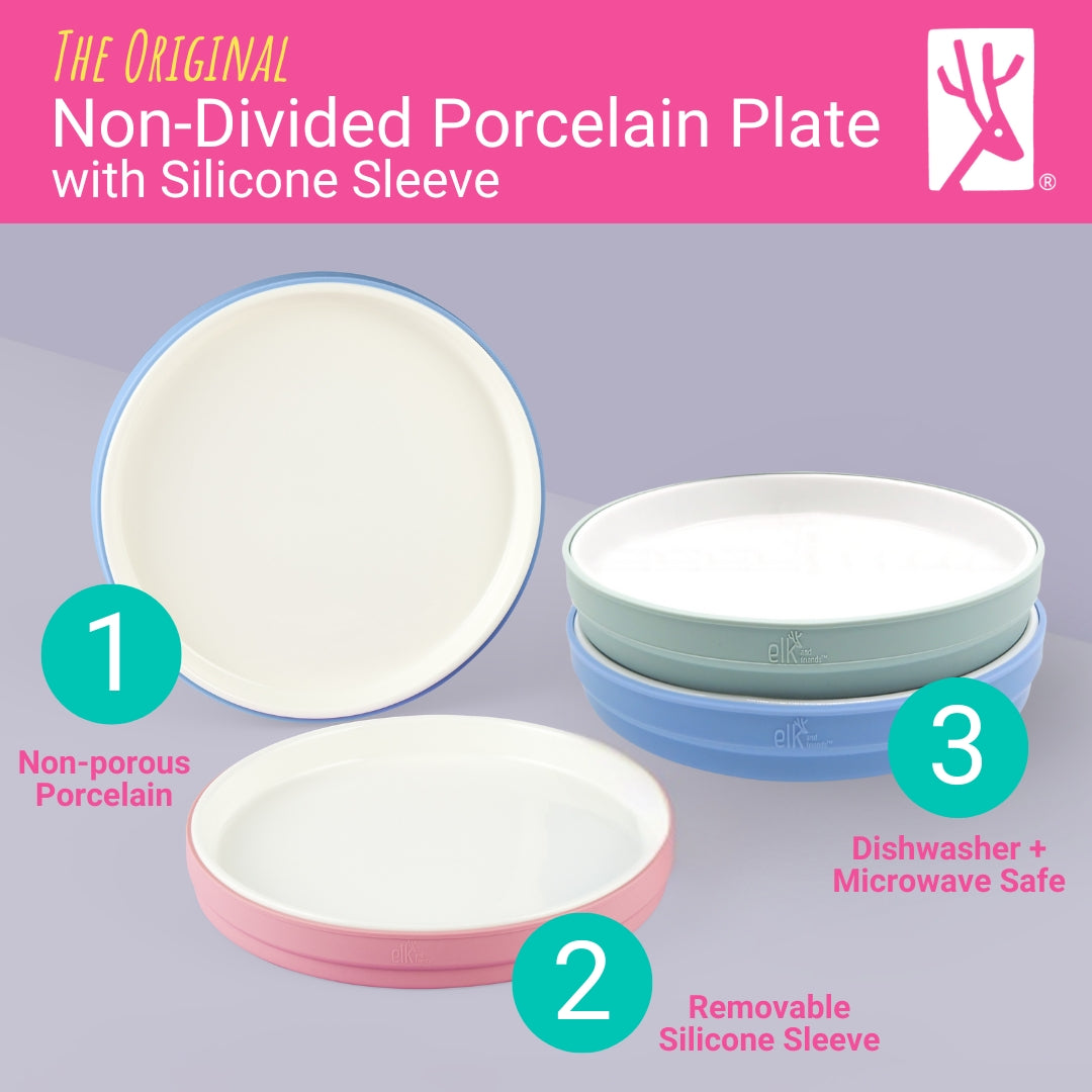 6.7"/16cm Porcelain White Divided Plates with Silicone Sleeves