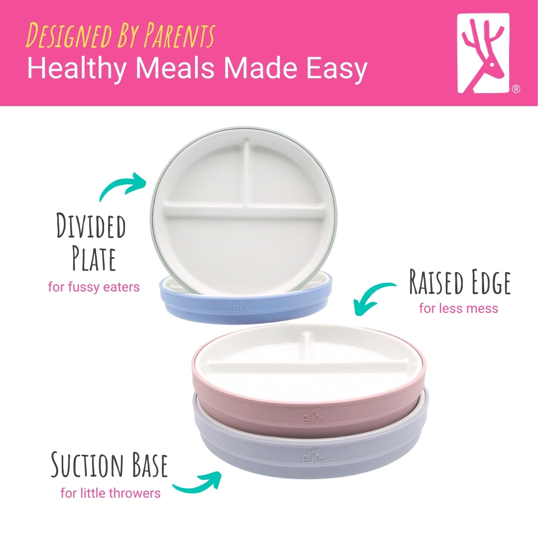 6.7"/16cm Porcelain White Divided Plates with Silicone Suction Sleeves