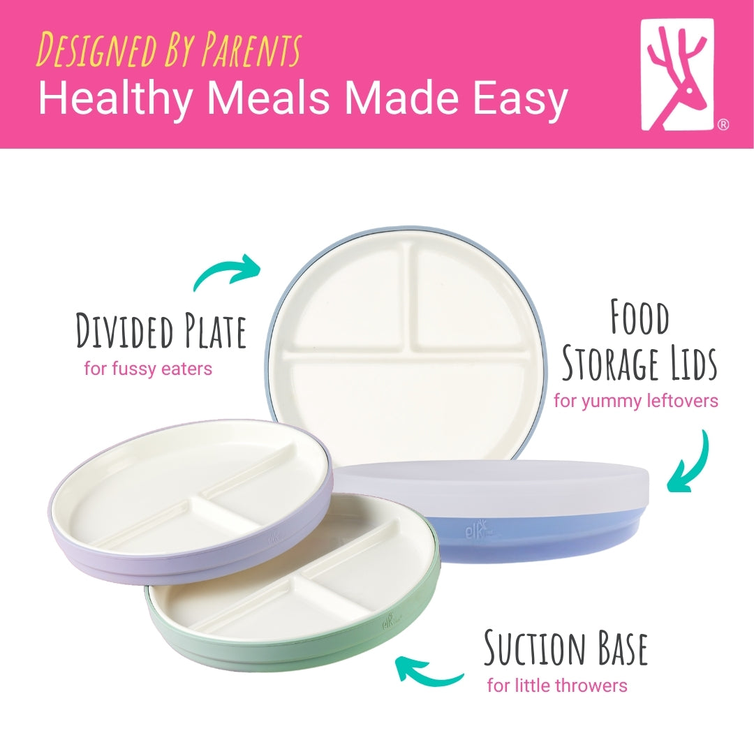 6.7"/16cm Porcelain Divided Plates Suction Sleeve + Lids