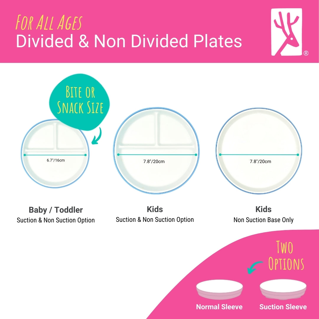 6.7"/16cm Porcelain White Divided Plates with Silicone Suction Sleeves