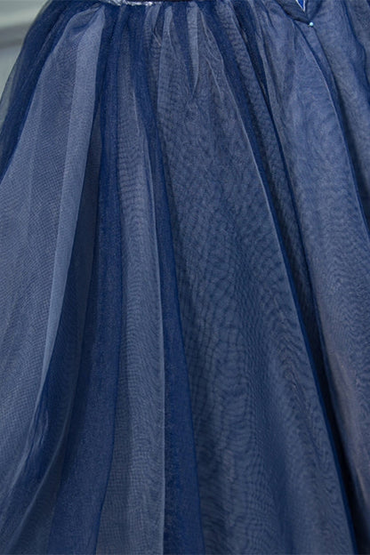 Off the Shoulder Short Sleeves Navy Blue Tutu Party Dress
