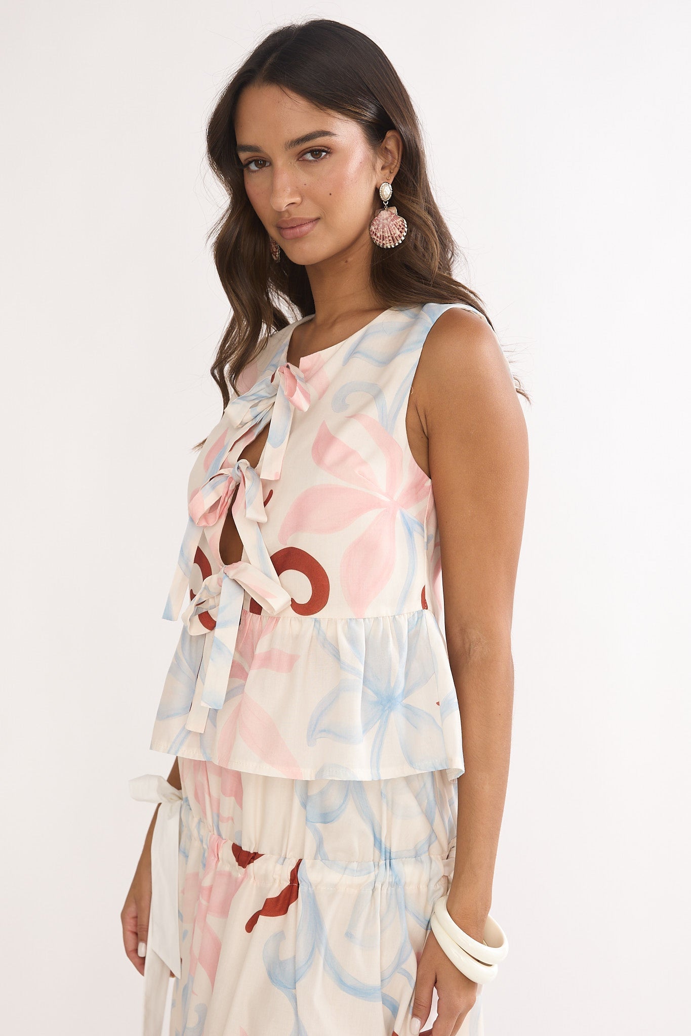 Salty Sea Front Tie Bow Top Floral
