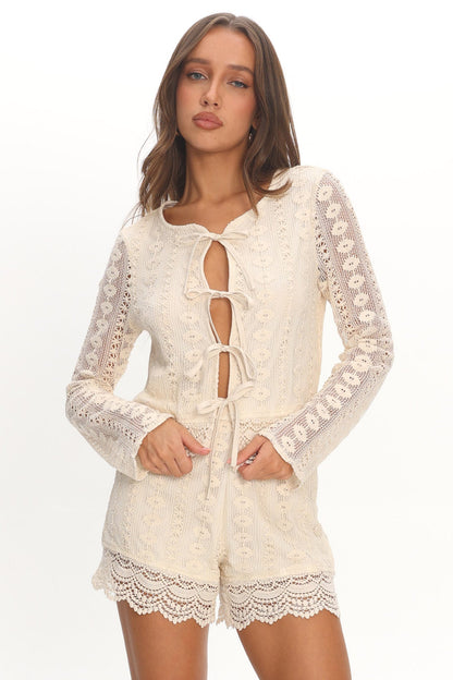 Perrine Lace Tie Front Top Oat