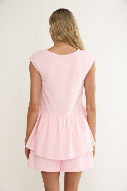 Florrie Button Flounce Top Rosewater
