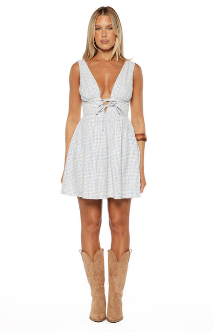 Saffron Blue Floral Tie Mini Dress