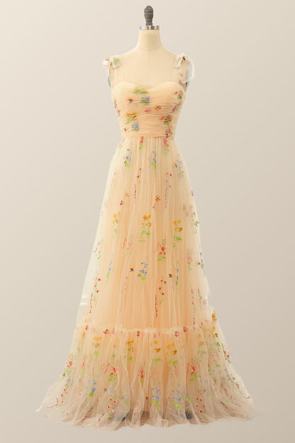 Blue A-line Embroidered Long Formal Gown