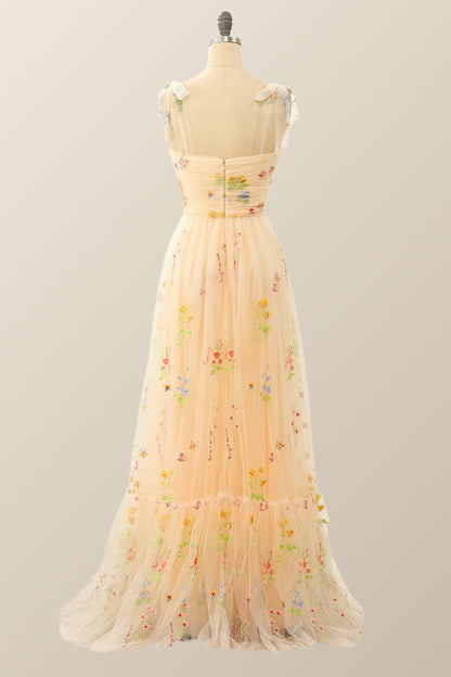 Champagne A-line Embroidered Long Formal Gown