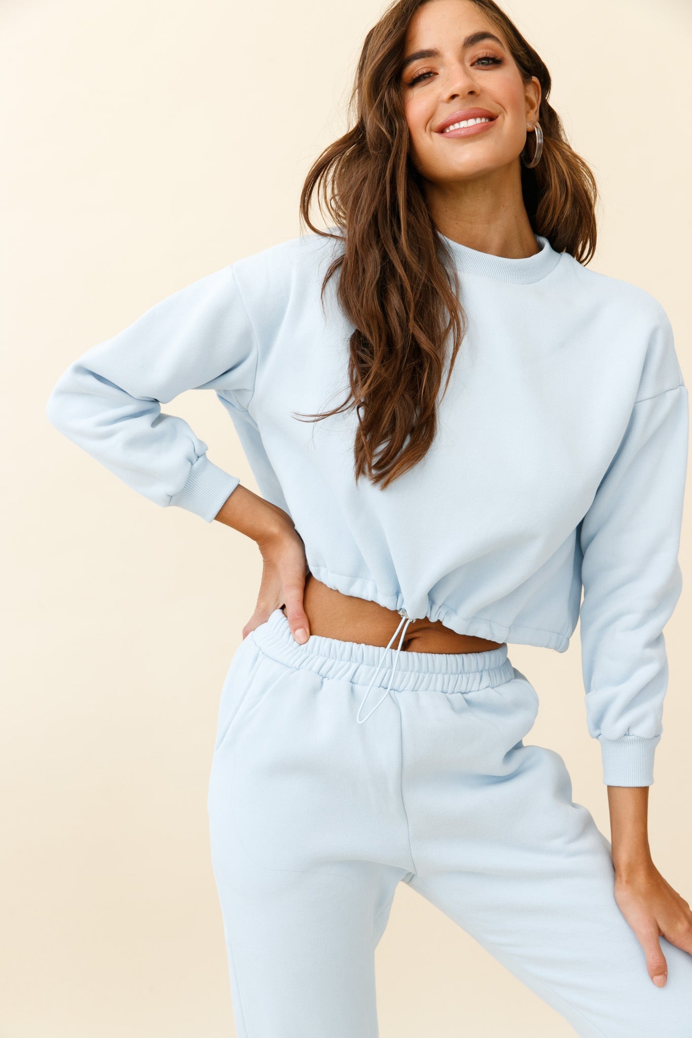 Monterey Long Sleeve Pull String Sweater Blue