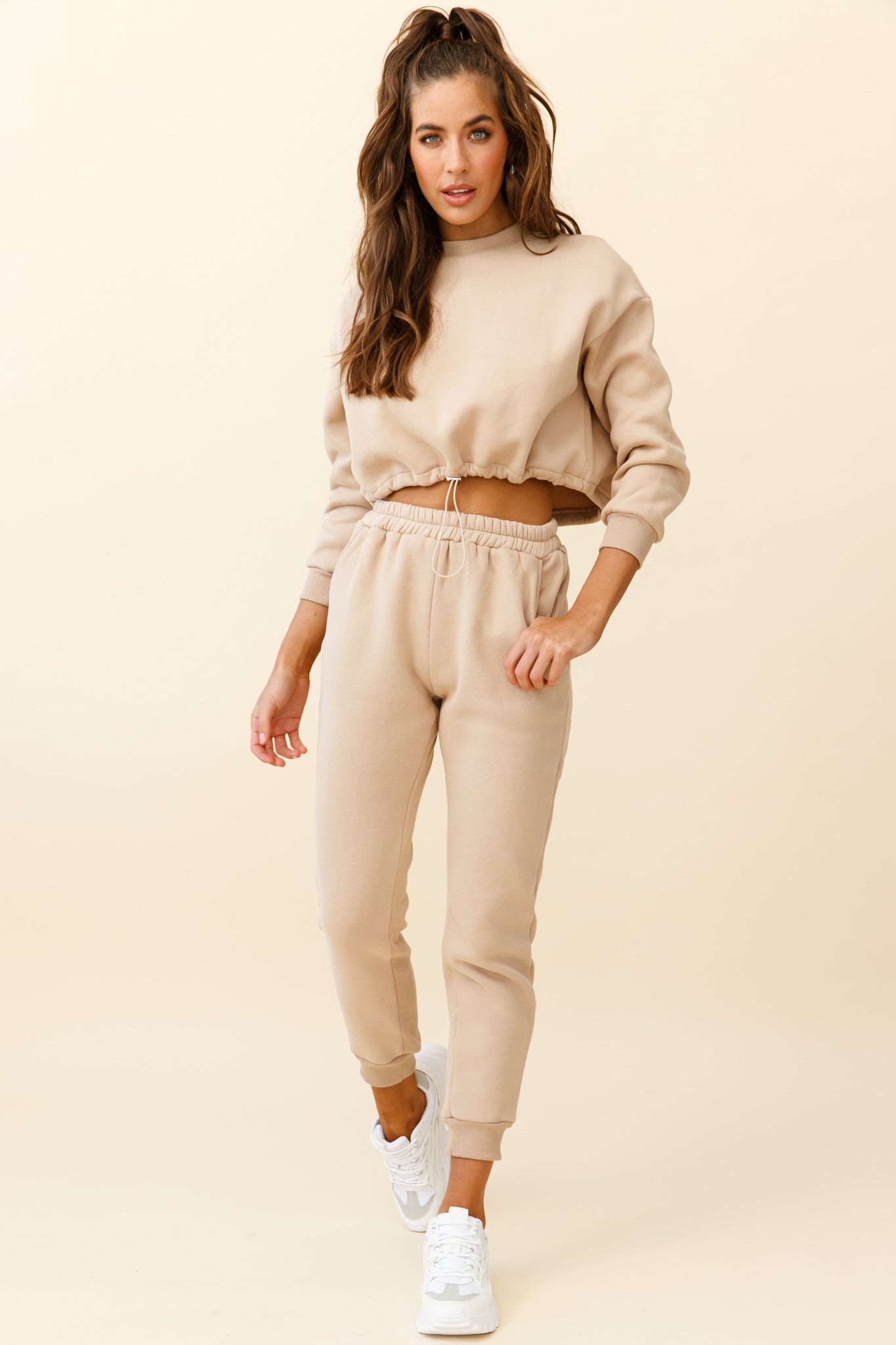 Monterey Long Sleeve Pull String Sweater Tan