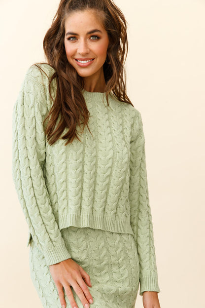 Cozy Up Cable Knit Sweater Green