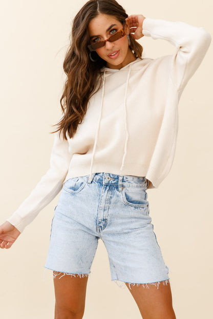 Nightrider Drop Sleeve Hooded Sweater Cream